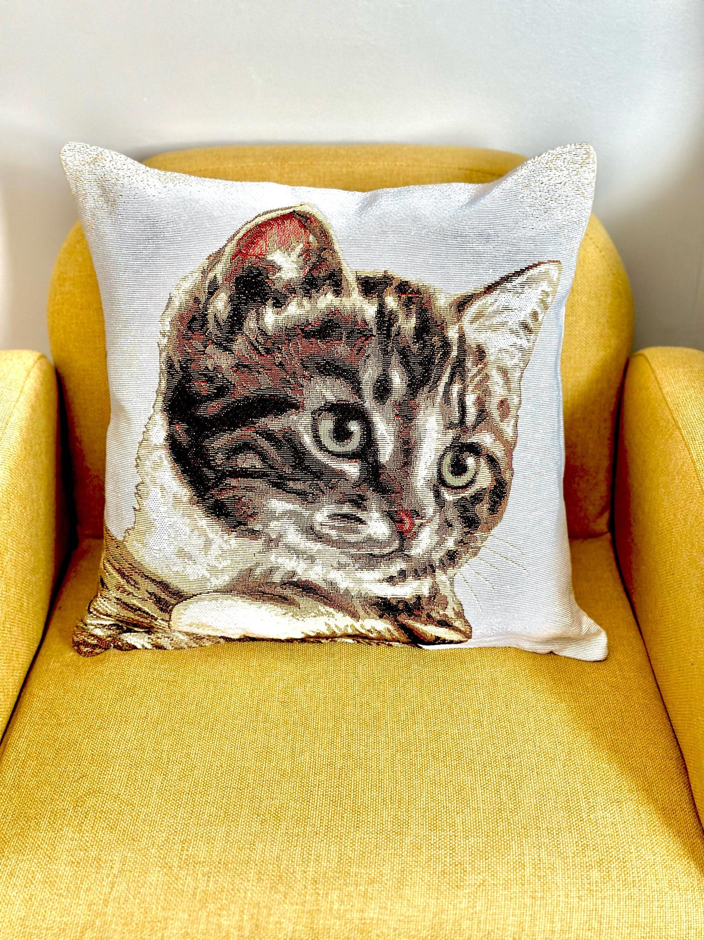 Belgian Jacquard Woven Cat Pillow Cover, 16"x16" Tapestry Cushion, Decorative Feline Throw Pillow, Animal Lover Gift, Decorative cat pillow