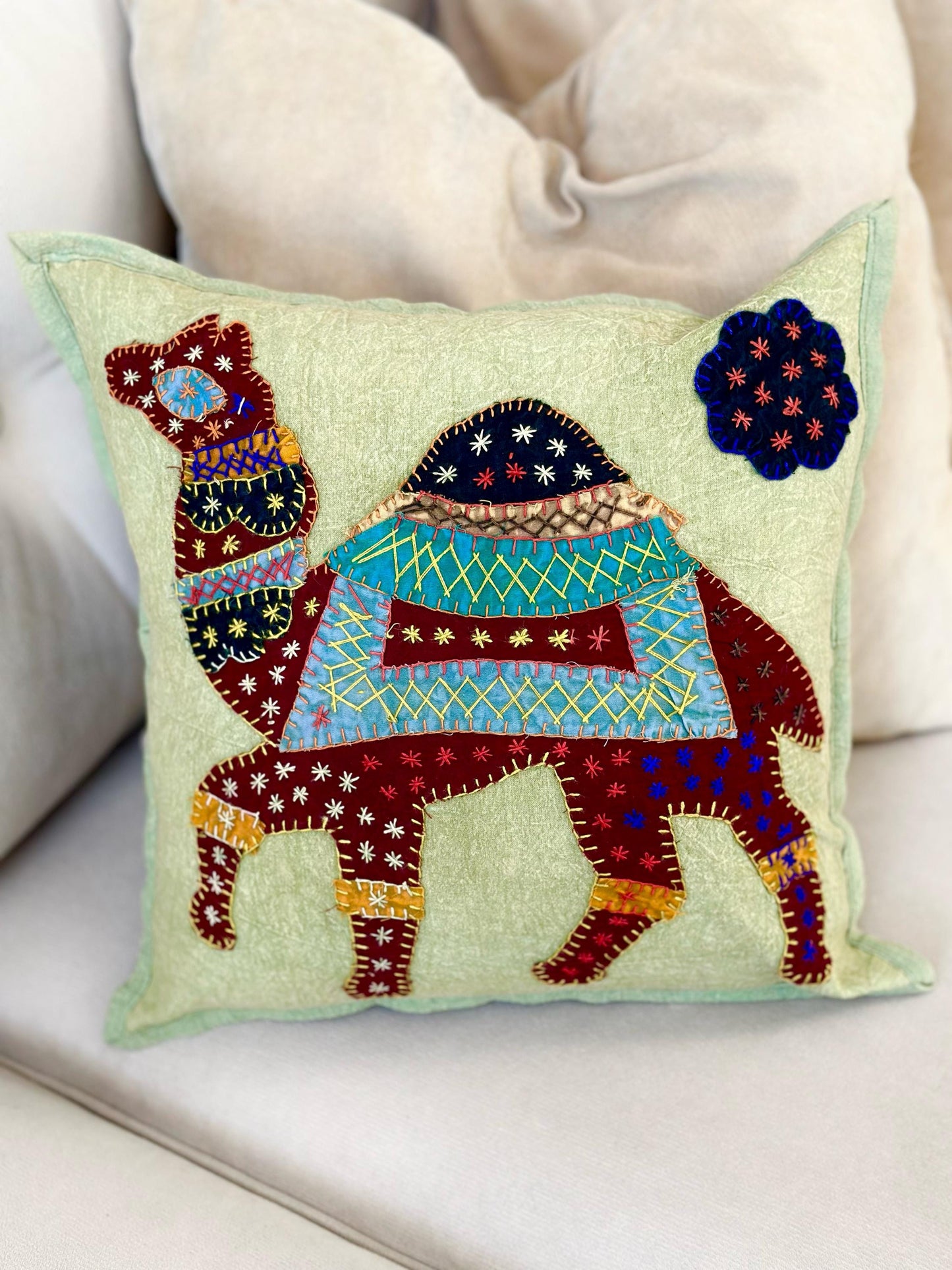 Set of Two Vintage Kantha Cushion Covers, Indian Bohemian Kantha Cushion, Handmade Antique Kantha Throw Pillow, Boho Cushion