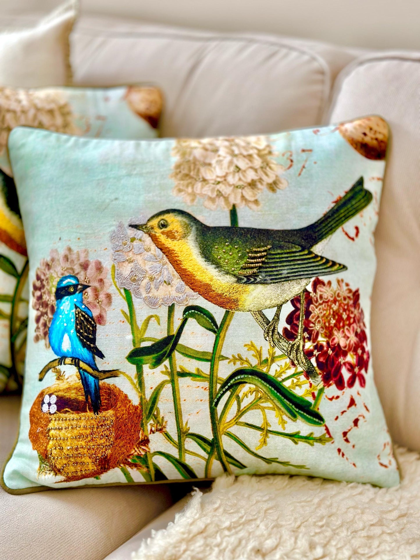 Decorative Floral Tapestry Pillow Cover, Hand Embroidered Decorative Cushion, Living Room Decor, Artistic Home Accent, Housewarming Gift