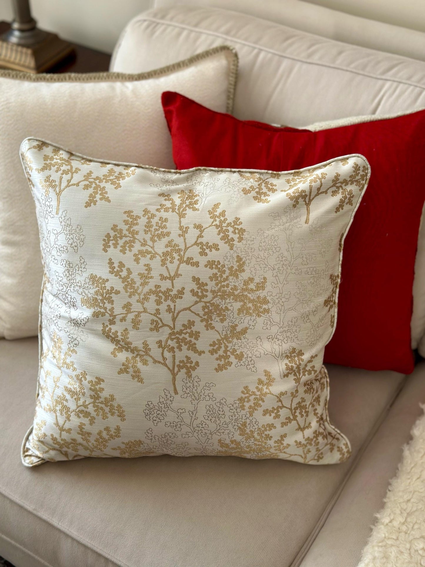 Gold Linen Pillow Cover 20x20, Luxurious Cushion for Living Room, Botanical Home Decor, Elegant Nature-Inspired Throw Pillow
