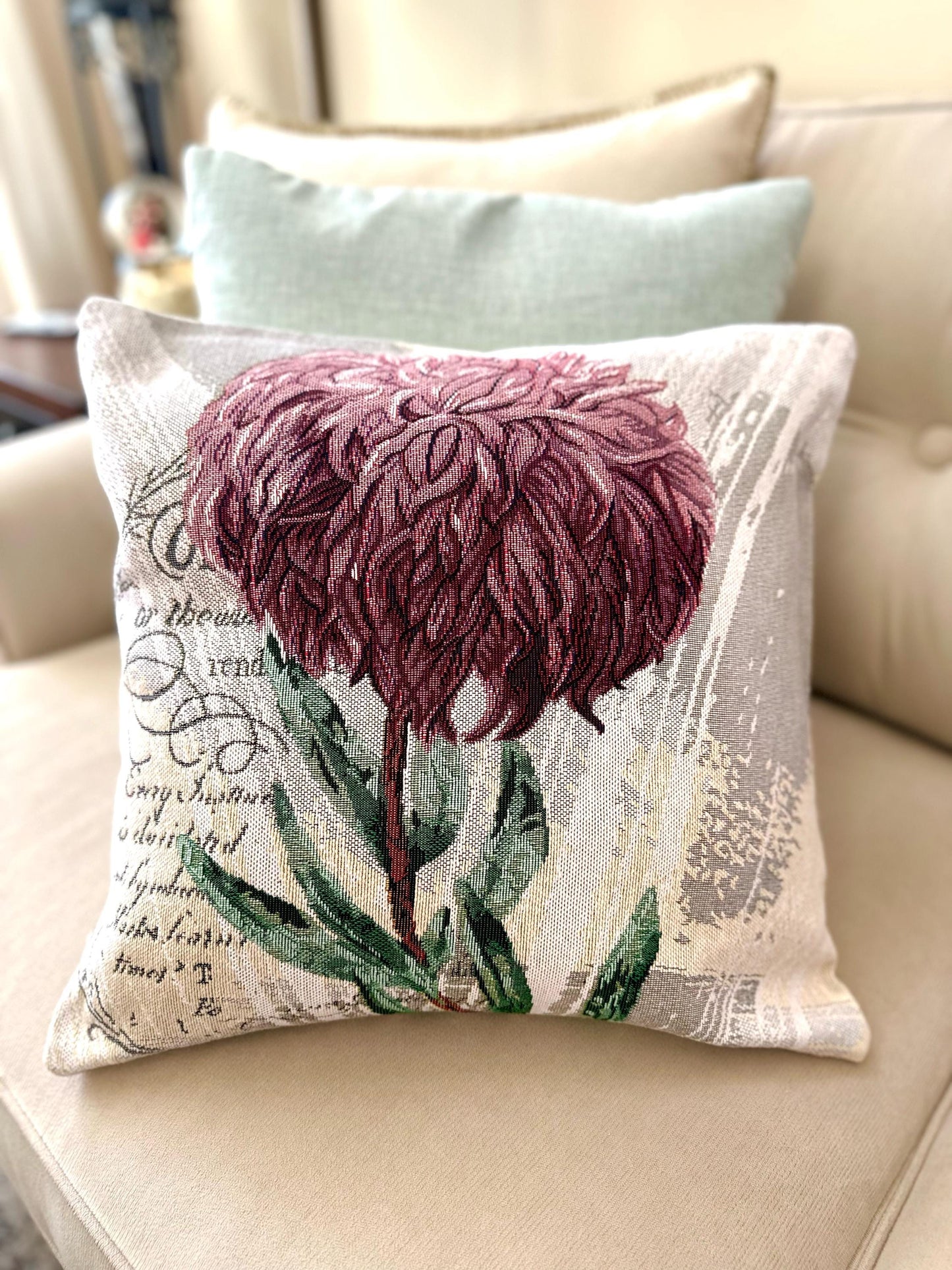 Needlepoint vintage rose cushion cover, floral tapestry pillow case, country cottage style flower cushions, housewarming gift