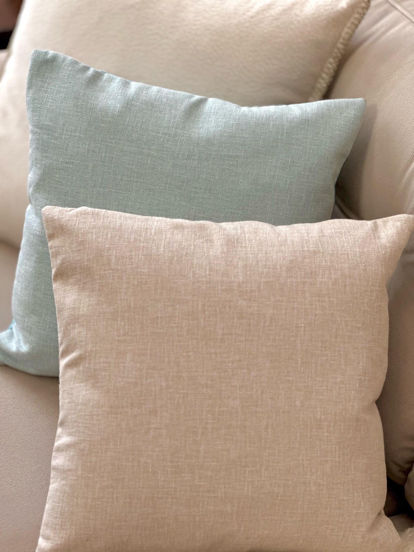 Set of TWO Plain Neutral Outdoor Garden Cushion Covers, Decorative Minimalist Pillow Cases, Cotton Cushion Covers with Zipper