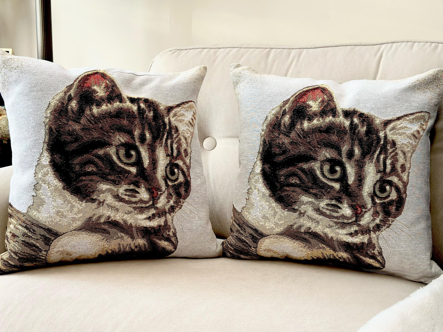 Belgian Jacquard Woven Cat Pillow Cover, 16"x16" Tapestry Cushion, Decorative Feline Throw Pillow, Animal Lover Gift, Decorative cat pillow