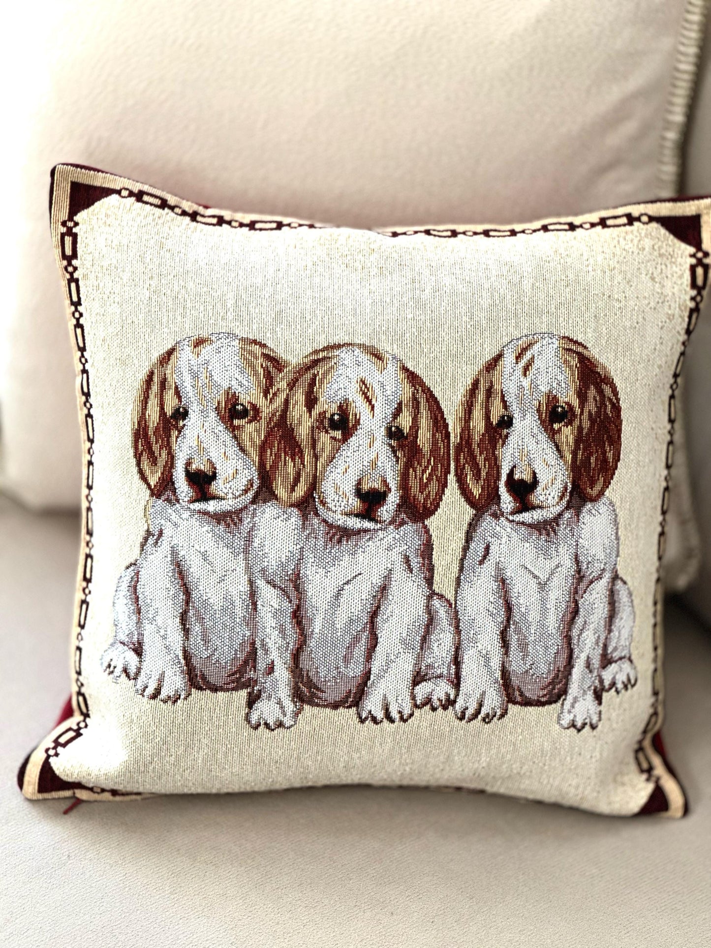 Jacquard Woven Dog Cushion Cover, Decorative Throw Pillow, Rustic Animal Home Decor, Dog Lover Gift, Three Dogs Sofa Cushion, Pet Decor