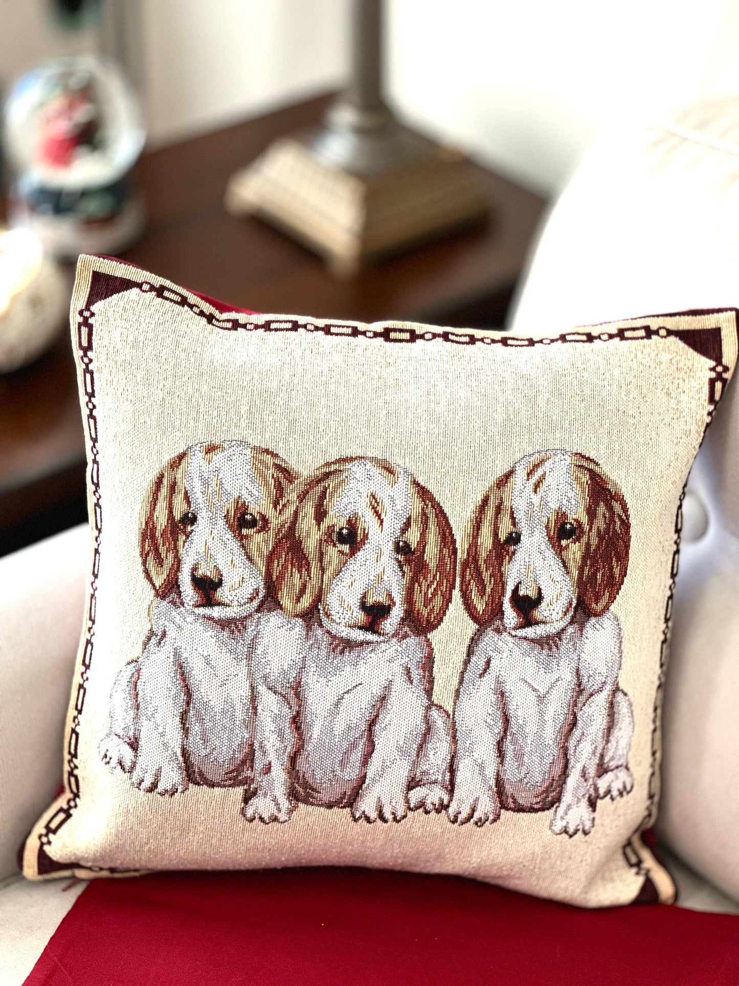 Jacquard Woven Dog Cushion Cover, Decorative Throw Pillow, Rustic Animal Home Decor, Dog Lover Gift, Three Dogs Sofa Cushion, Pet Decor