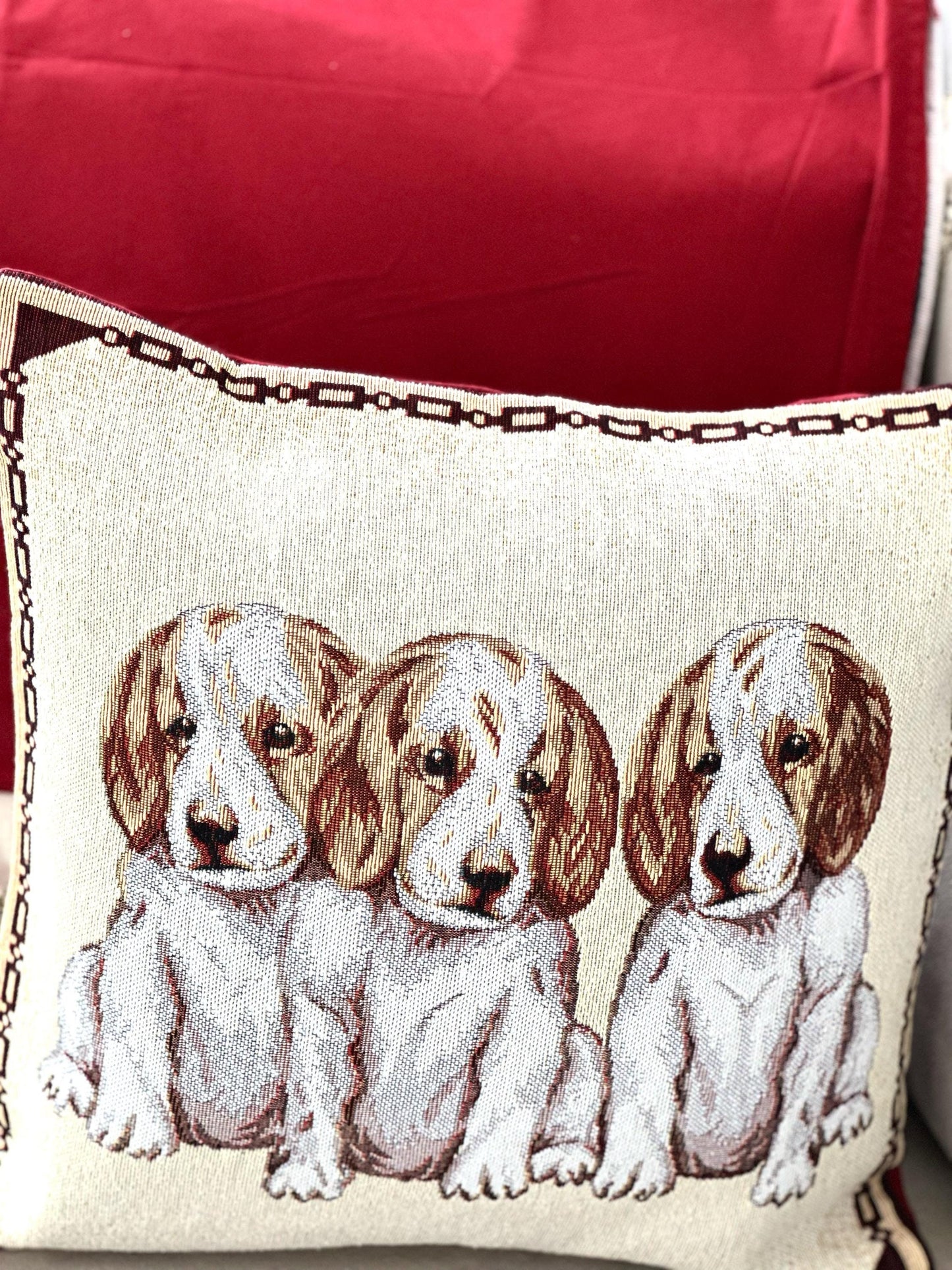 Jacquard Woven Dog Cushion Cover, Decorative Throw Pillow, Rustic Animal Home Decor, Dog Lover Gift, Three Dogs Sofa Cushion, Pet Decor