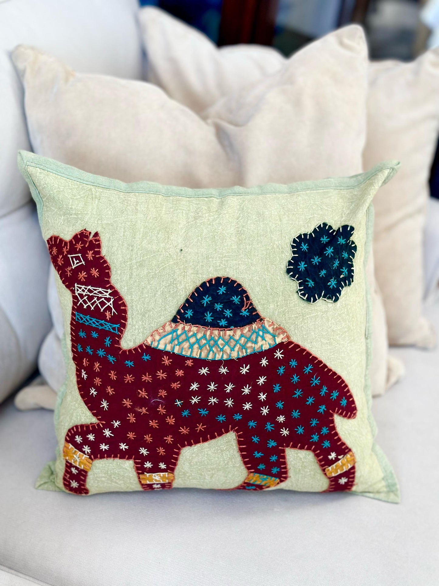 Set of Two Vintage Kantha Cushion Covers, Indian Bohemian Kantha Cushion, Handmade Antique Kantha Throw Pillow, Boho Cushion