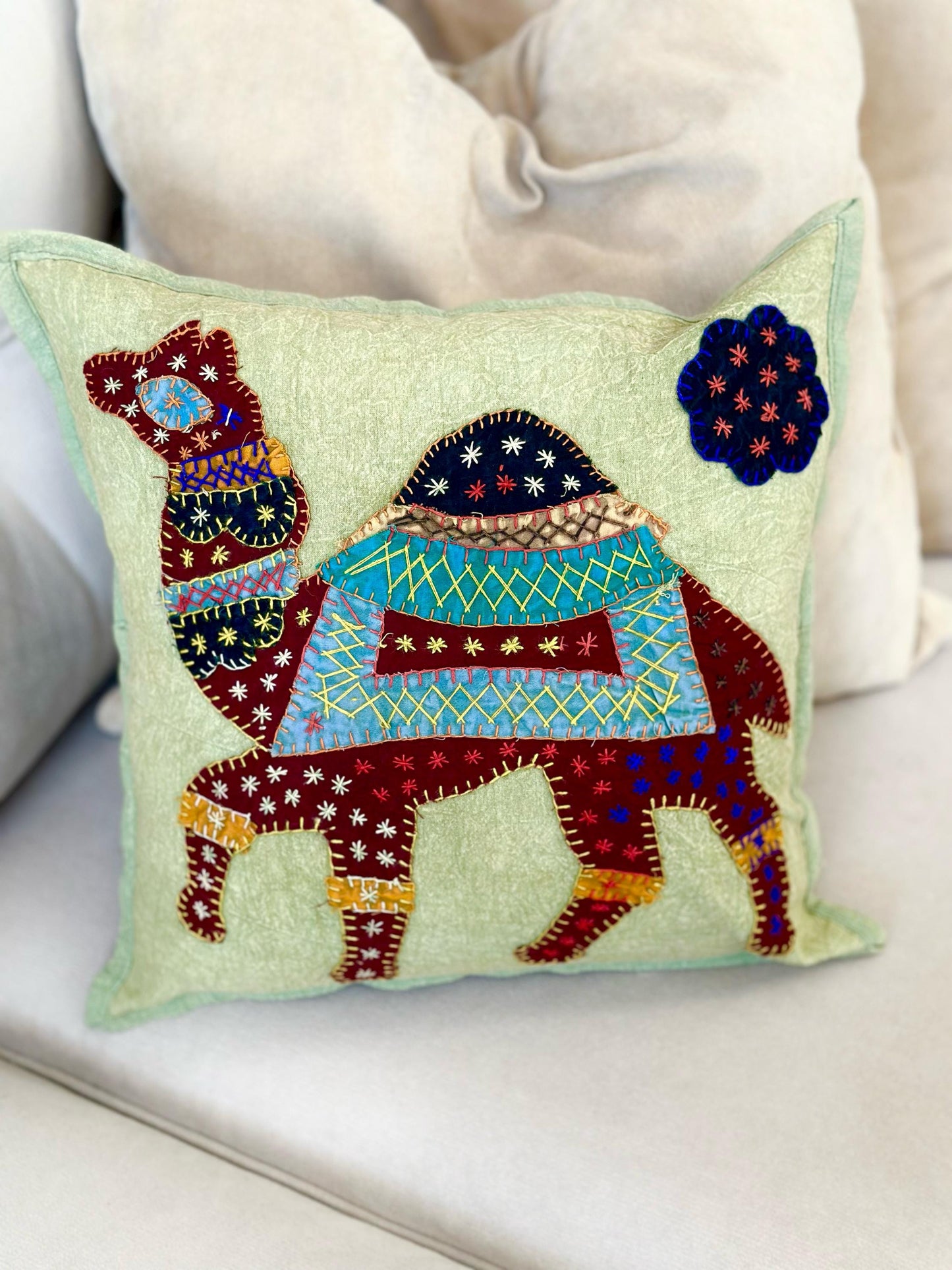 Set of Two Vintage Kantha Cushion Covers, Indian Bohemian Kantha Cushion, Handmade Antique Kantha Throw Pillow, Boho Cushion
