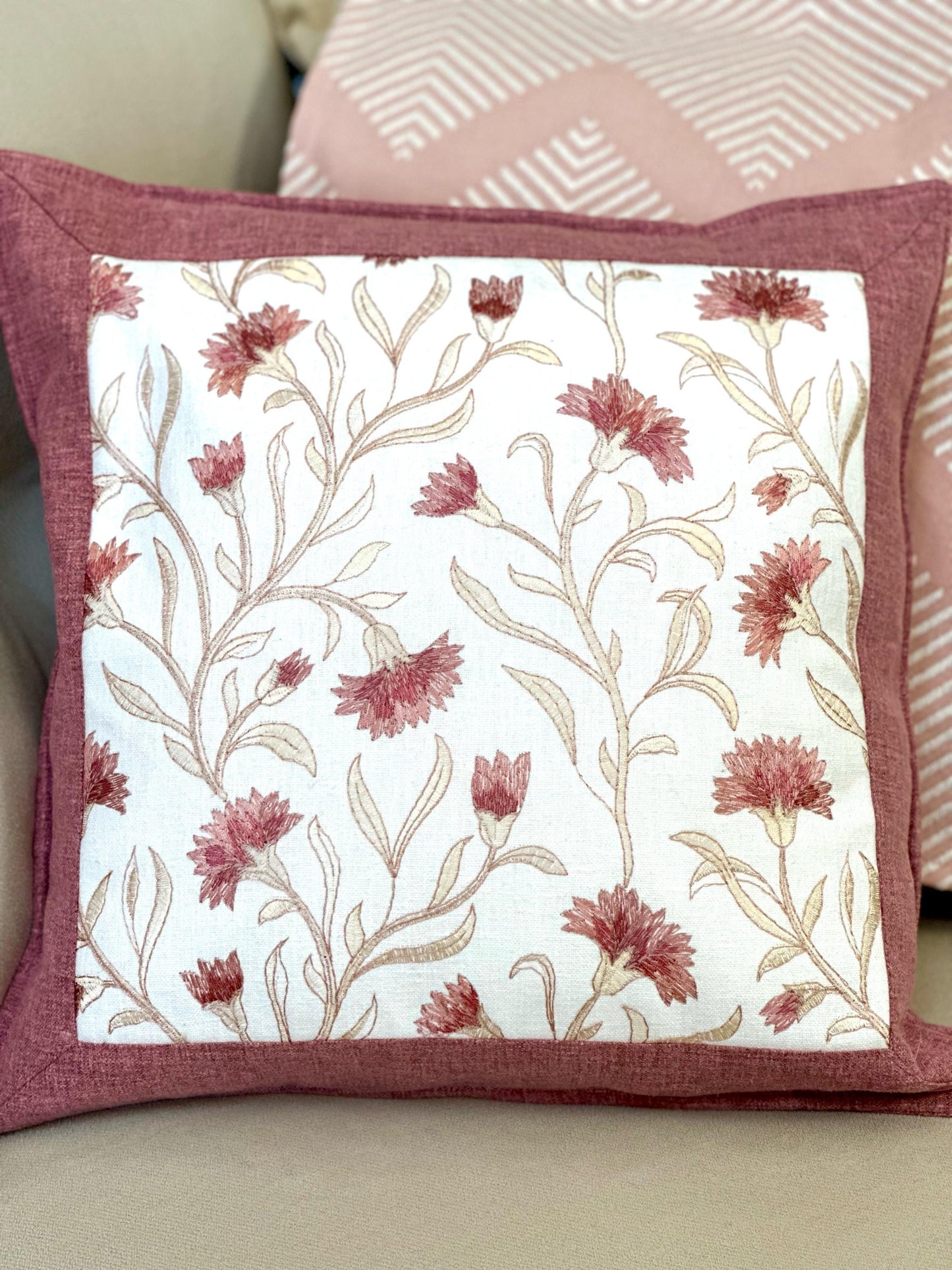 Hand Embroidered Pillow Cover | 16x16 Floral Cushion Case | Boho Home Decor | Unique Housewarming Gift