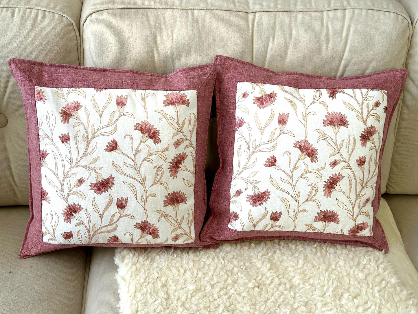 Hand Embroidered Pillow Cover | 16x16 Floral Cushion Case | Boho Home Decor | Unique Housewarming Gift