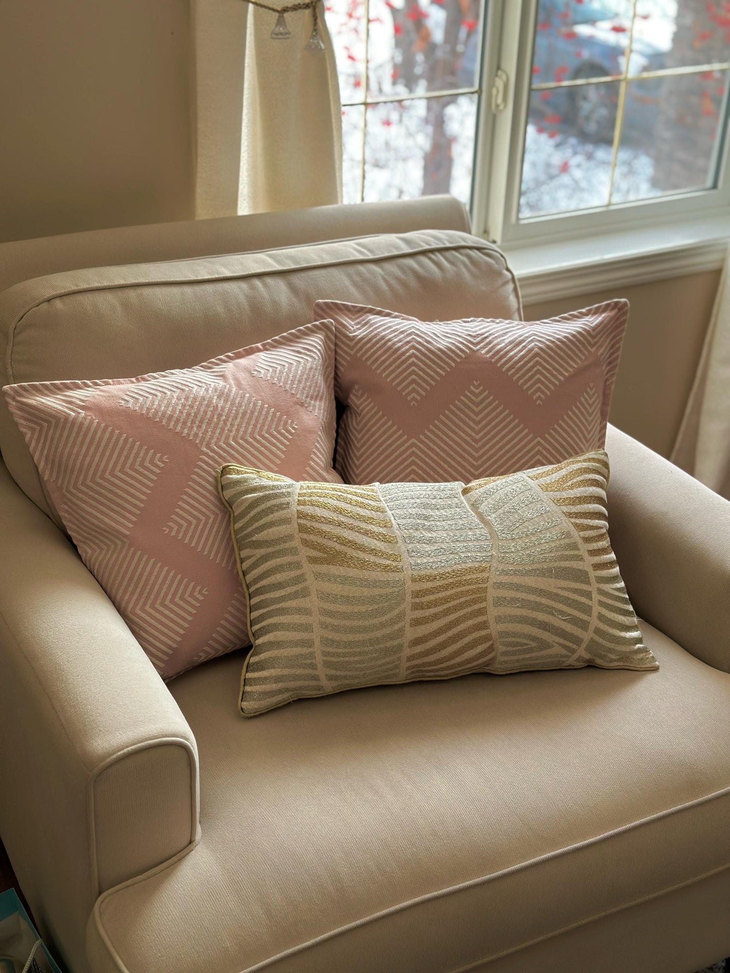 Set of Two Soft Textured Blush Pink Geometric Cushion Covers, Decorative Throw Pillows, Minimalist Home Decor, Bedroom Living Room Pillow
