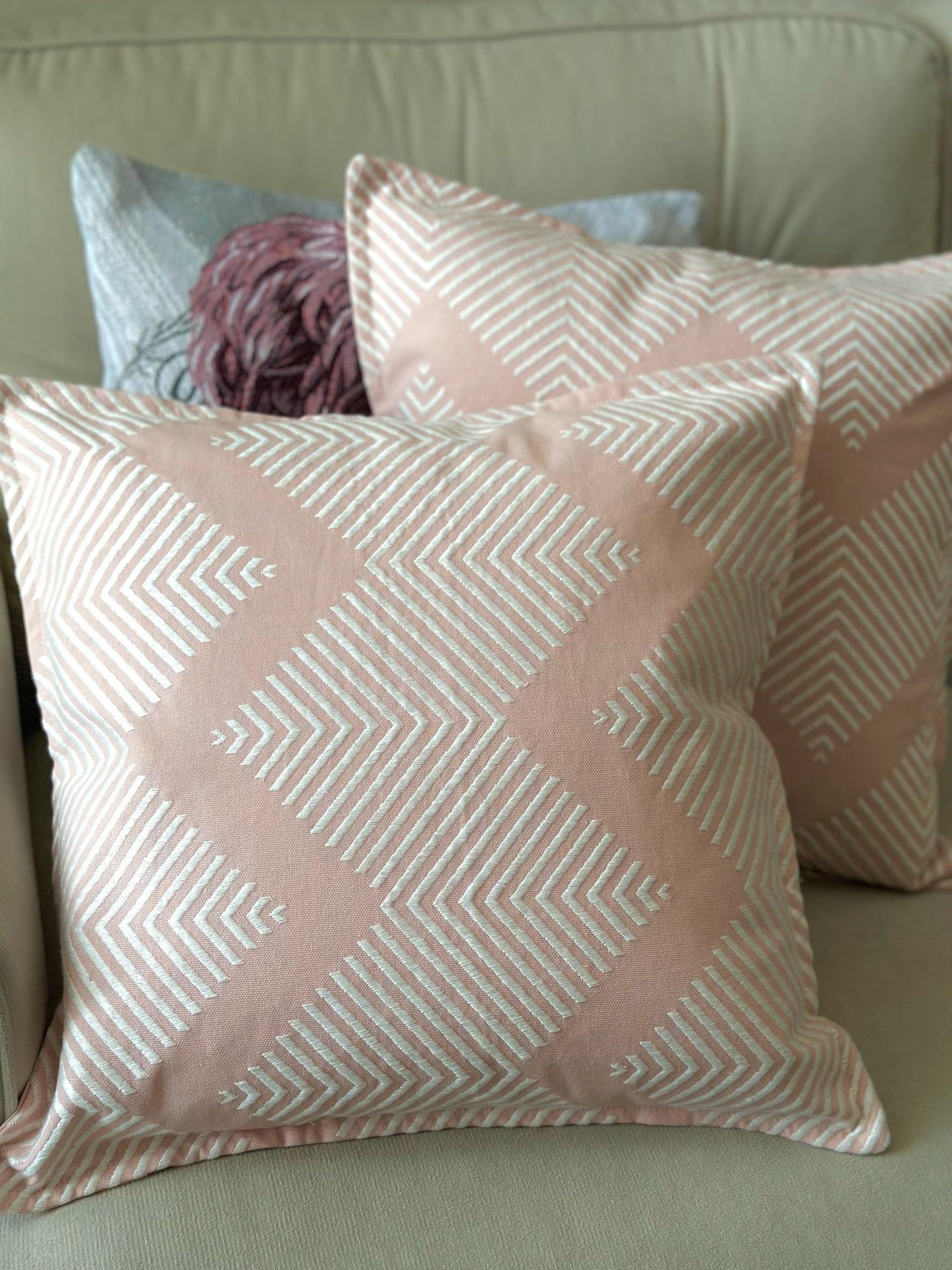 Set of Two Soft Textured Blush Pink Geometric Cushion Covers, Decorative Throw Pillows, Minimalist Home Decor, Bedroom Living Room Pillow