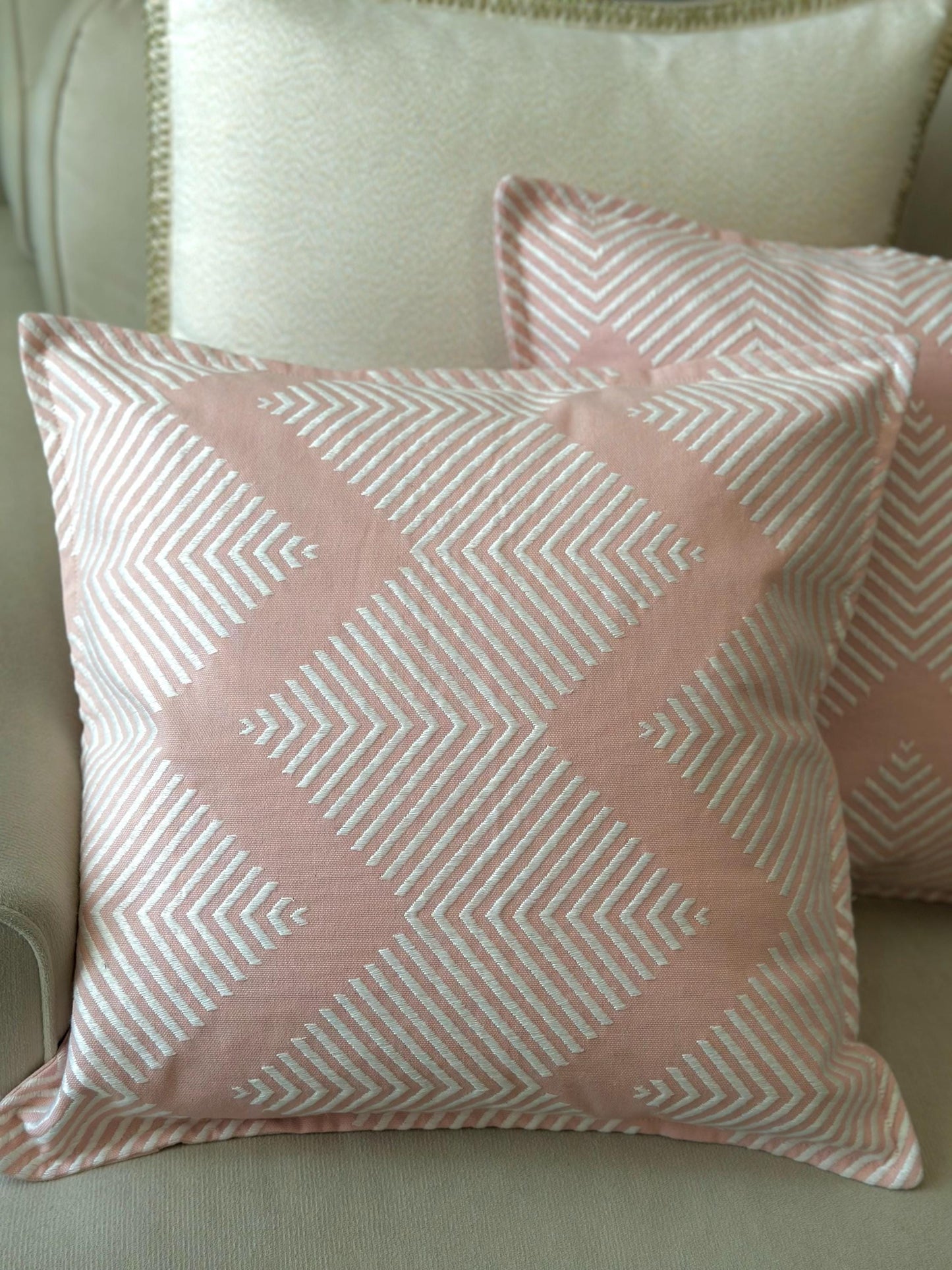 Set of Two Soft Textured Blush Pink Geometric Cushion Covers, Decorative Throw Pillows, Minimalist Home Decor, Bedroom Living Room Pillow