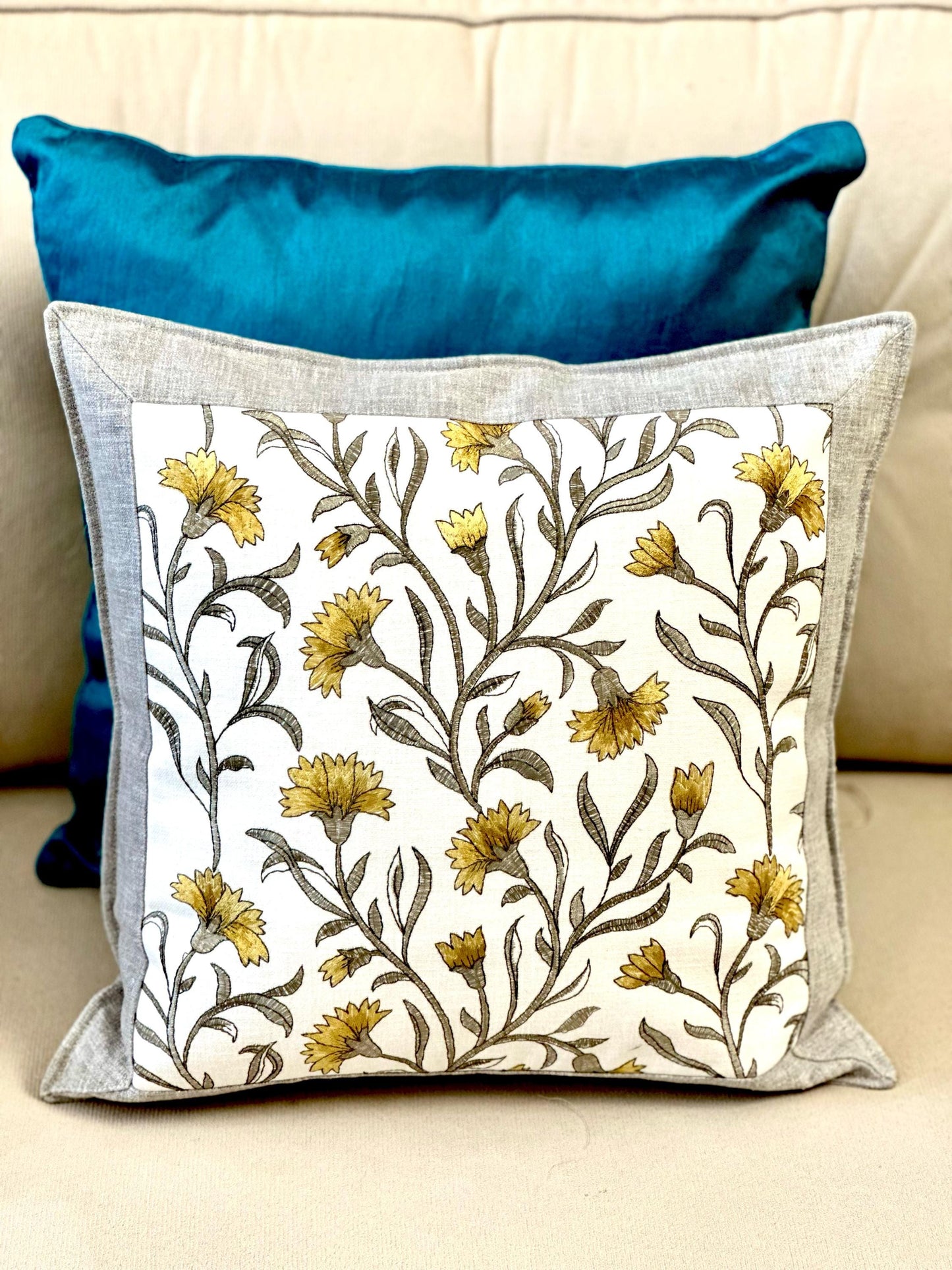 Floral Embroidery Cushion Cover, Decorative Sofa Pillow, Indian Embroidered Throw Pillow, Elegant Living Room Decor, Luxury Cushion Covers