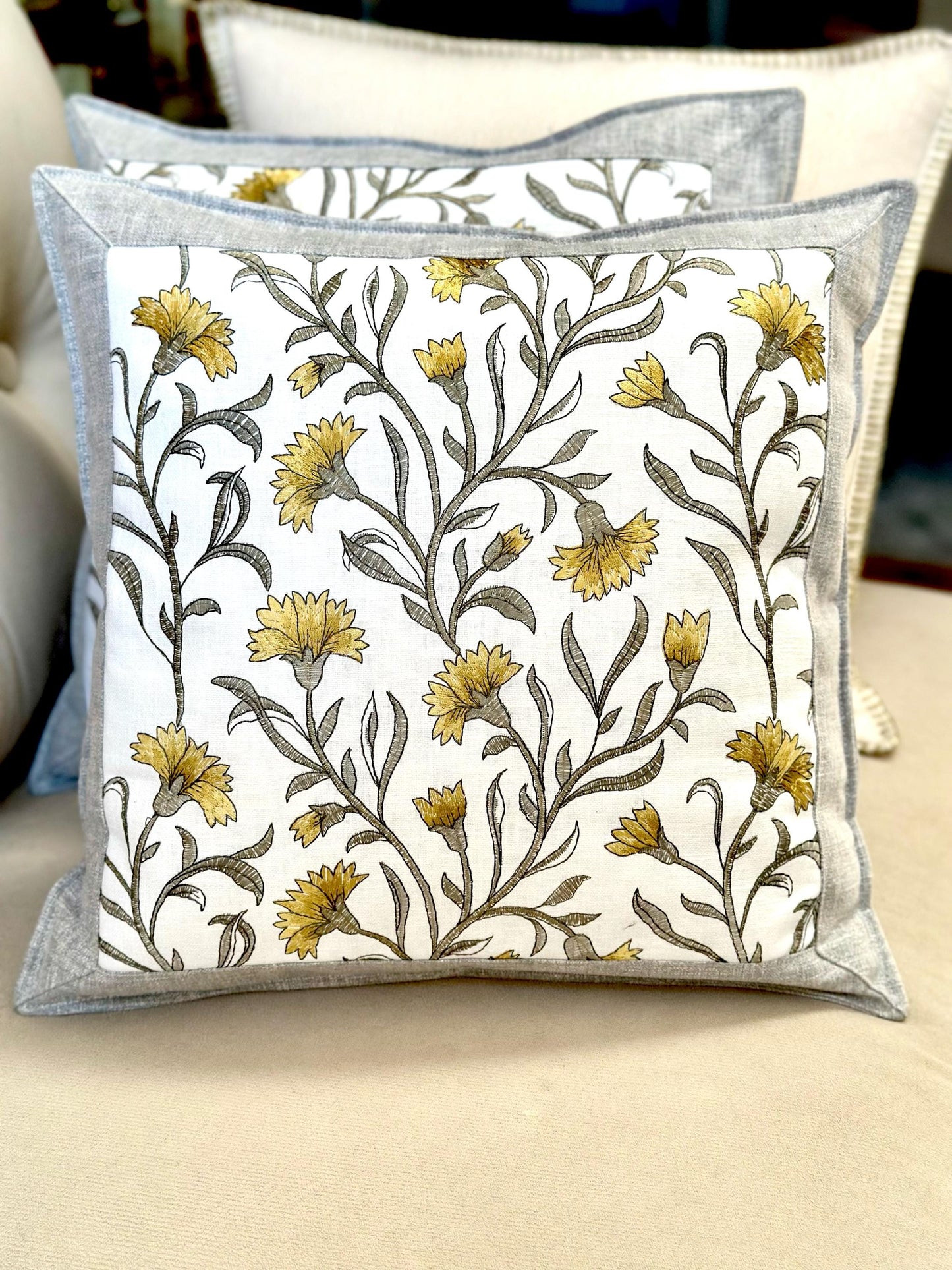 Floral Embroidery Cushion Cover, Decorative Sofa Pillow, Indian Embroidered Throw Pillow, Elegant Living Room Decor, Luxury Cushion Covers