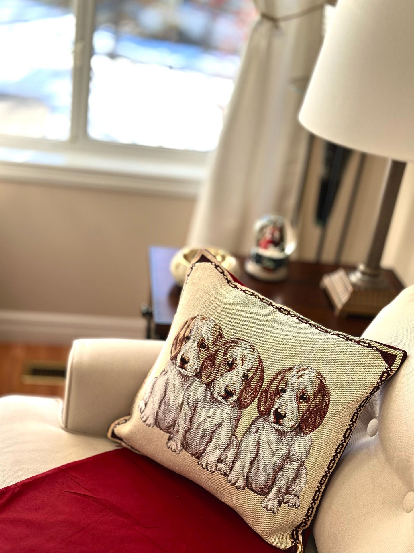 Jacquard Woven Dog Cushion Cover, Decorative Throw Pillow, Rustic Animal Home Decor, Dog Lover Gift, Three Dogs Sofa Cushion, Pet Decor