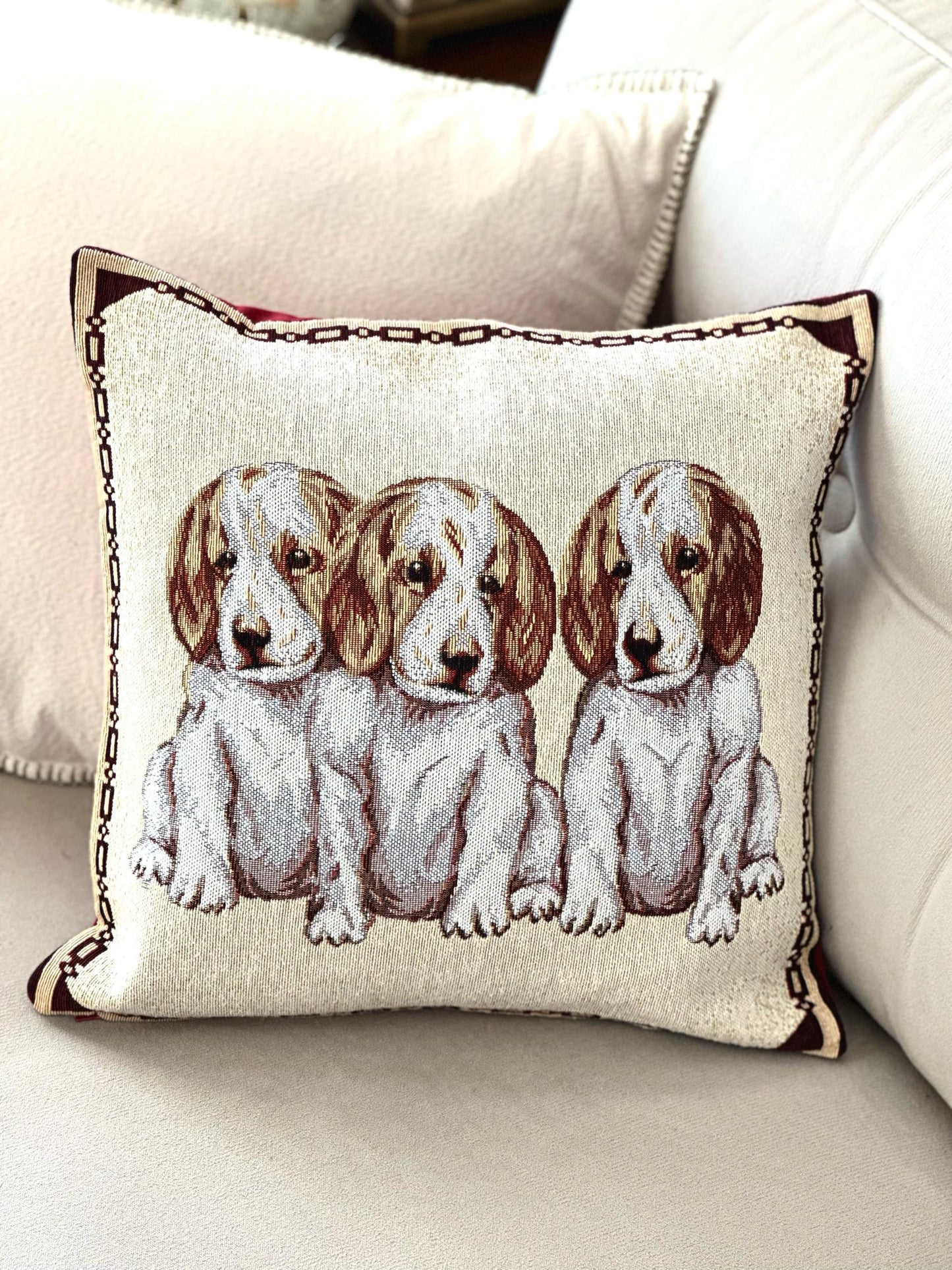 Jacquard Woven Dog Cushion Cover, Decorative Throw Pillow, Rustic Animal Home Decor, Dog Lover Gift, Three Dogs Sofa Cushion, Pet Decor