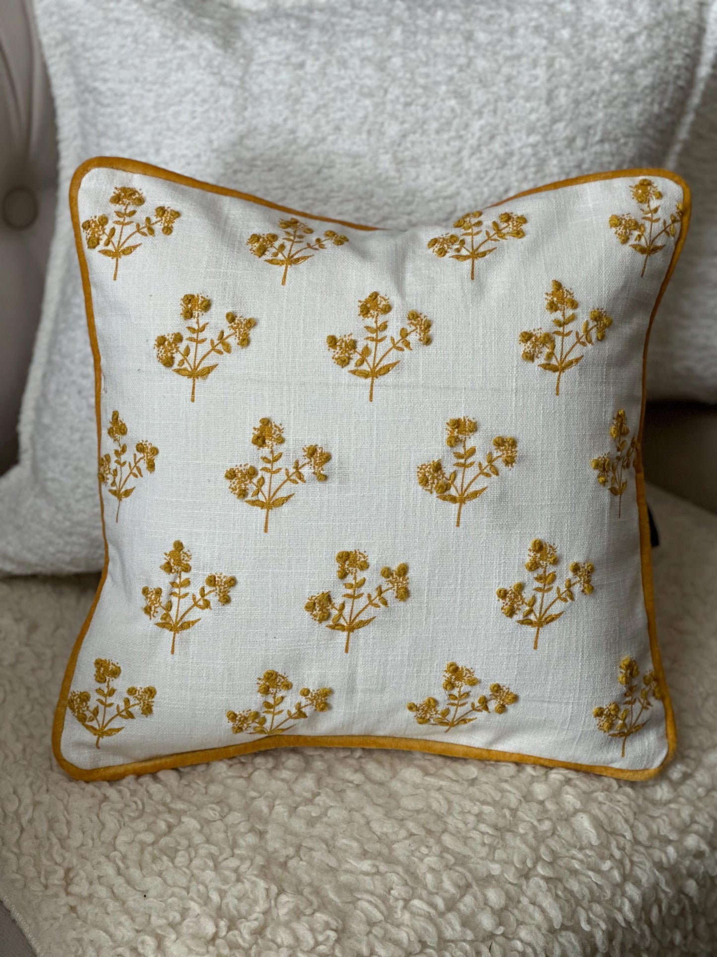Yellow Cushion Cover 16 x 16, Spring Floral Pillow Case, Yellow Mustard Sofa Throw pillows, Couch Cushion Cover, Large Farmhouse Cushions