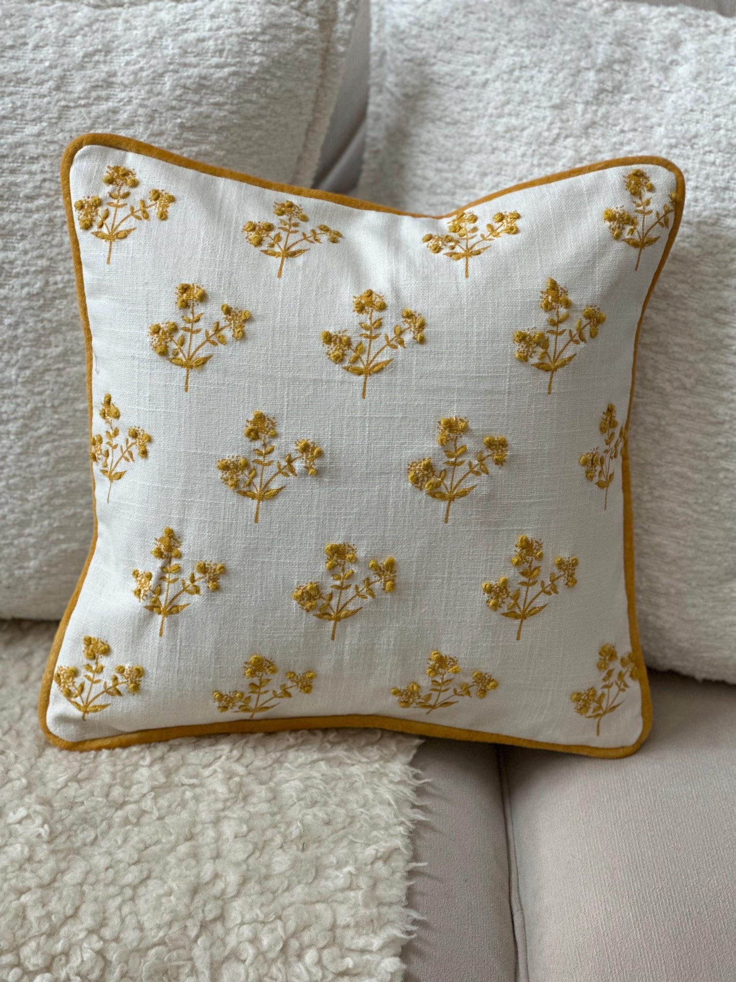 Yellow Cushion Cover 16 x 16, Spring Floral Pillow Case, Yellow Mustard Sofa Throw pillows, Couch Cushion Cover, Large Farmhouse Cushions