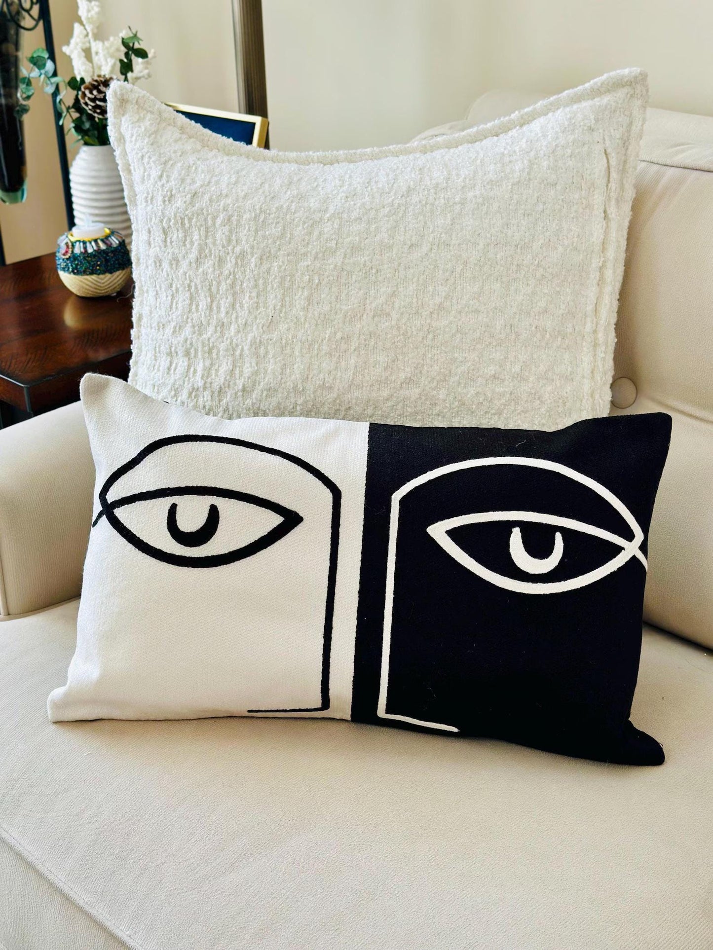Black and White Pillow Covers, Modern Geometric Floral Multi Design Cushions, Cotton Linen Throw Pillows,Minimalist Home Decor Accent