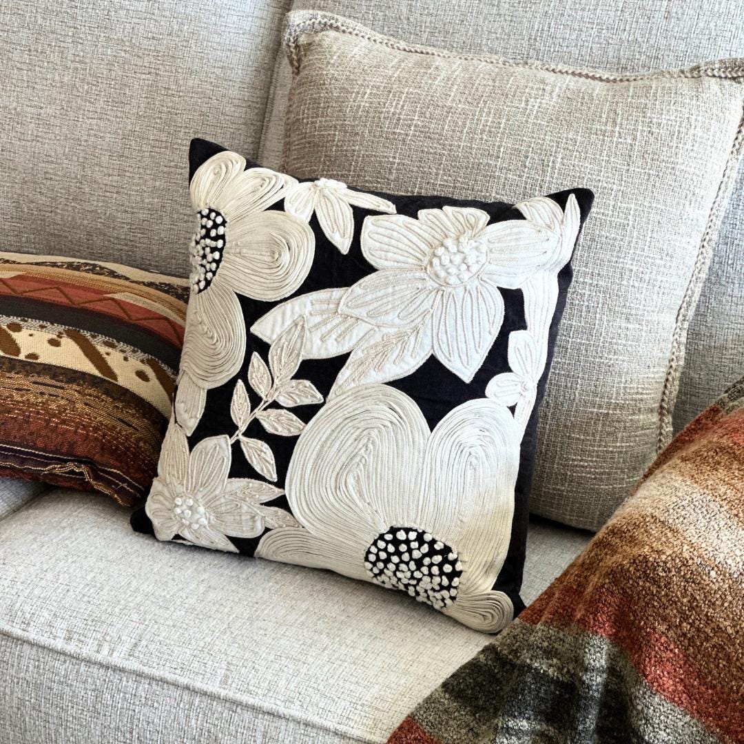 Black and White Pillow Covers, Modern Geometric Floral Multi Design Cushions, Cotton Linen Throw Pillows,Minimalist Home Decor Accent