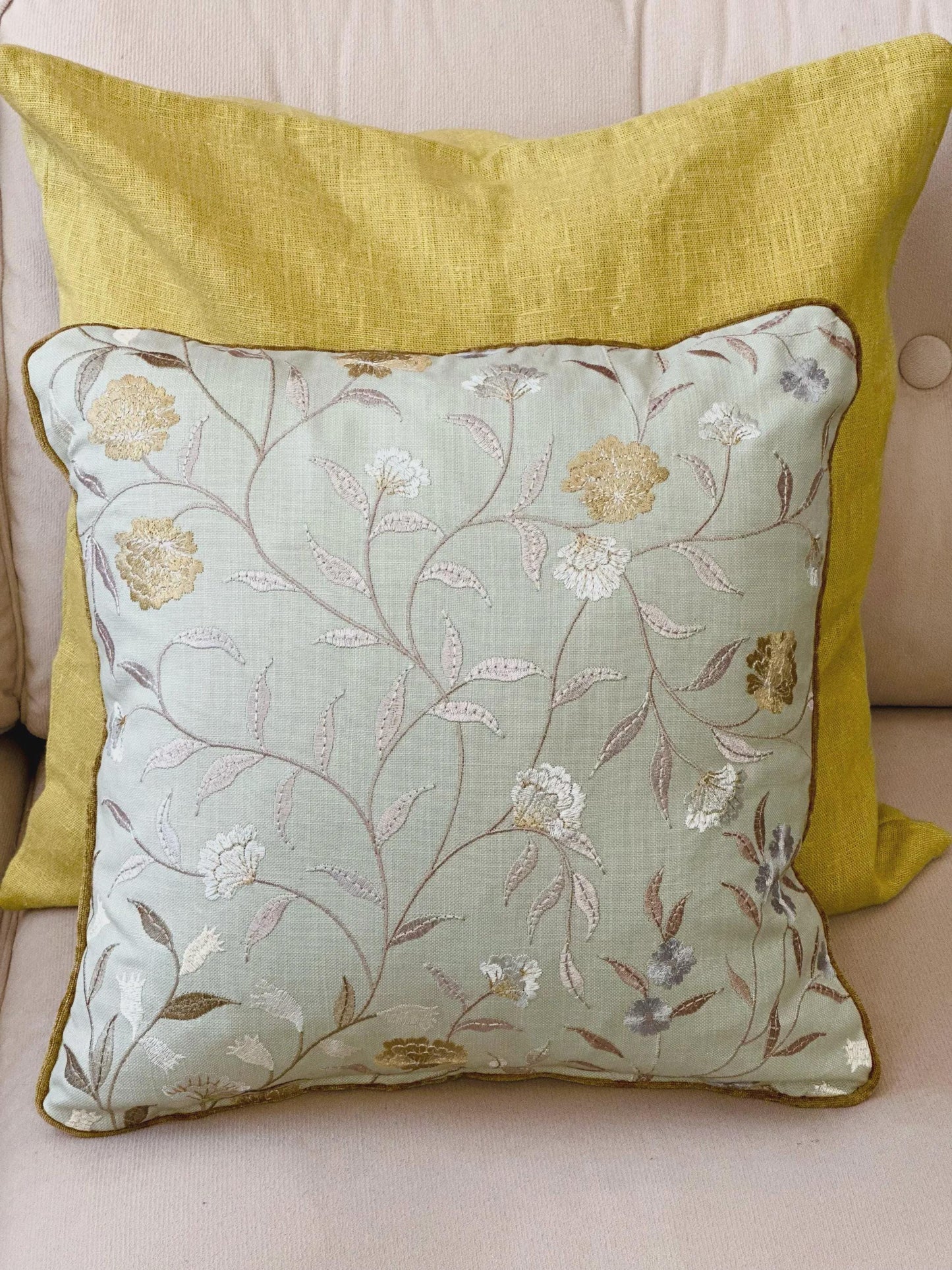 Hand Embroidered Spring Floral Cushion Cover, Botanical Throw Pillow, Nature-Inspired Decor, Cottagecore Sofa Accent, Cozy Home Decor
