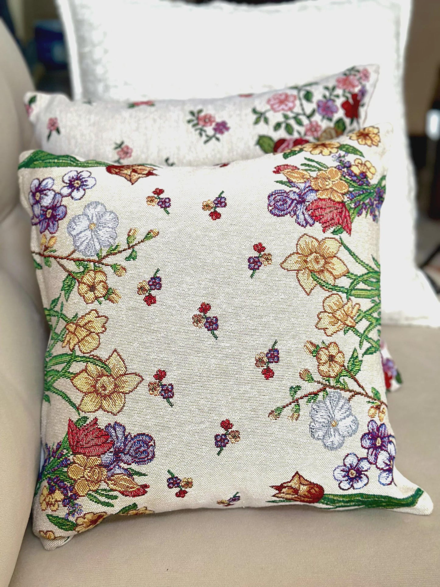 Needlepoint vintage rose cushion cover, floral tapestry pillow case, country cottage style flower cushions, housewarming gift