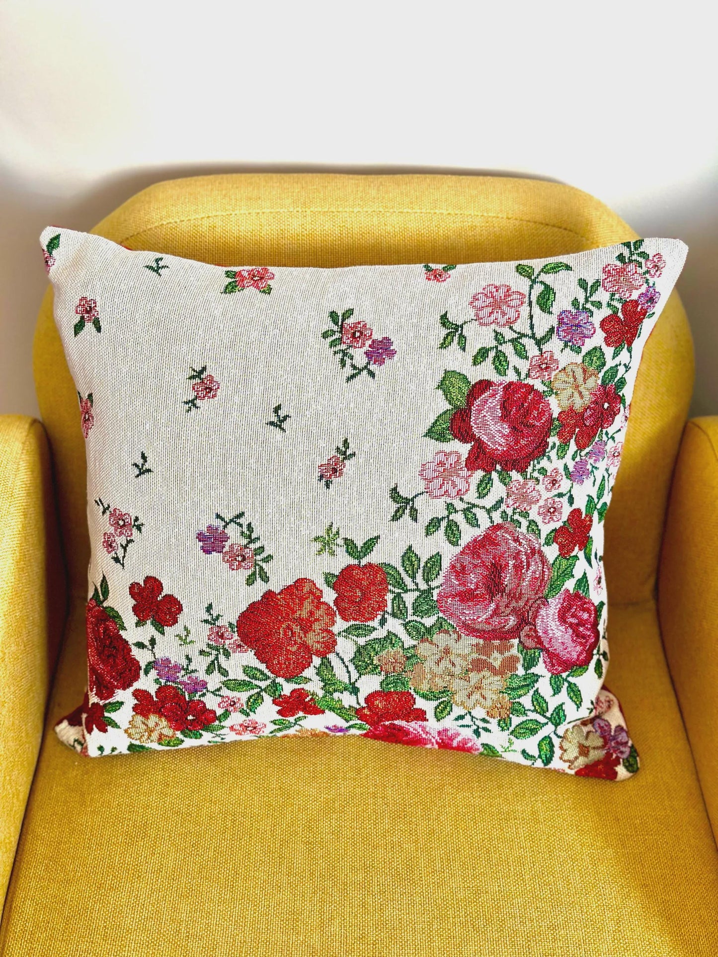 Needlepoint vintage rose cushion cover, floral tapestry pillow case, country cottage style flower cushions, housewarming gift