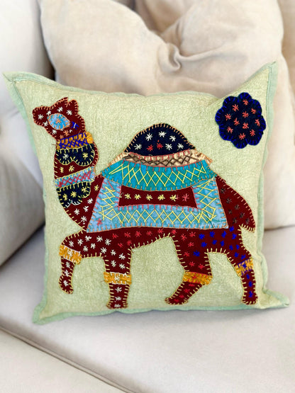 Set of Two Vintage Kantha Cushion Covers, Indian Bohemian Kantha Cushion, Handmade Antique Kantha Throw Pillow, Boho Cushion