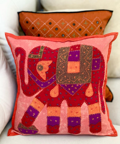 Set of Two Kantha Elephant Cushion Cover, Indian Boho Throw Pillow, Hand Embroidered Cushion Covers, Decorative Pillow Cases