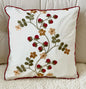 Embroidered Floral Pillow Covers, 16x16 Holiday Red Berry Cushions, Festive Home Decor, Christmas Throw Pillow Gift