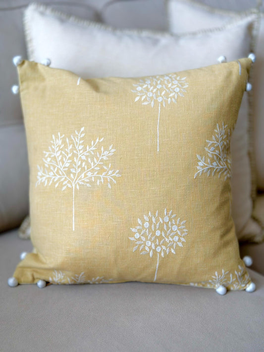 Set of Two Cozy Hand-Embroidered Botanical Pillow Covers, Neutral Linen Cushion with Floral Design, Modern Home Decor,Neutral Color Cushion