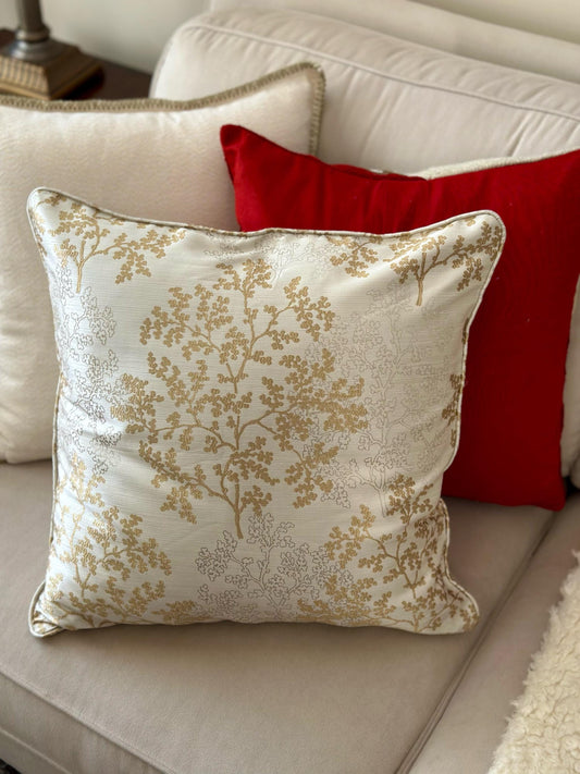 Gold Linen Pillow Cover 20x20, Luxurious Cushion for Living Room, Botanical Home Decor, Elegant Nature-Inspired Throw Pillow