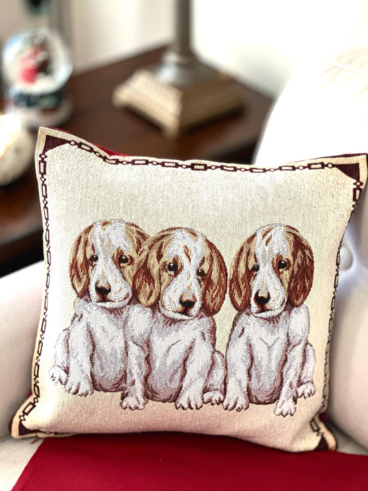 Jacquard Woven Dog Cushion Cover, Decorative Throw Pillow, Rustic Animal Home Decor, Dog Lover Gift, Three Dogs Sofa Cushion, Pet Decor