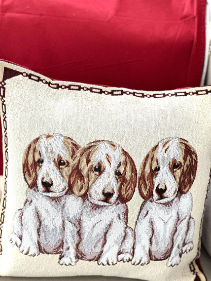Jacquard Woven Dog Cushion Cover, Decorative Throw Pillow, Rustic Animal Home Decor, Dog Lover Gift, Three Dogs Sofa Cushion, Pet Decor