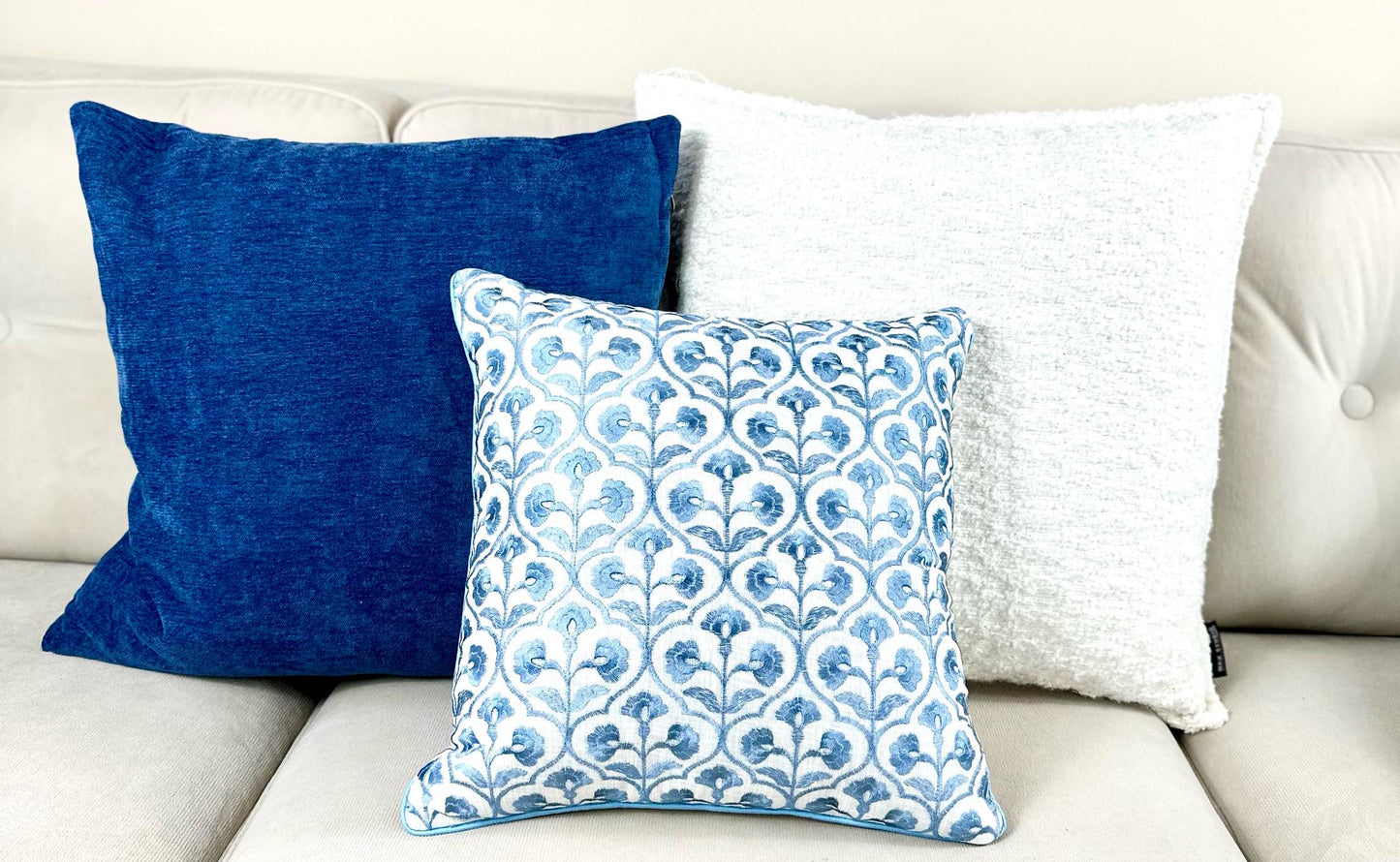 Handcrafted Blue Embroidered Cushion Covers, Spring Home Decor, Modern Minimalist Pillow Case, Decorative Throw Pillow, Living Room Pillow