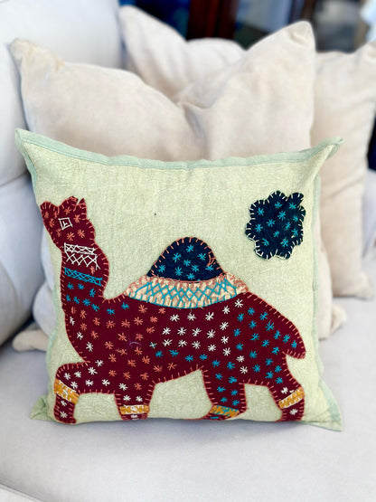 Set of Two Vintage Kantha Cushion Covers, Indian Bohemian Kantha Cushion, Handmade Antique Kantha Throw Pillow, Boho Cushion