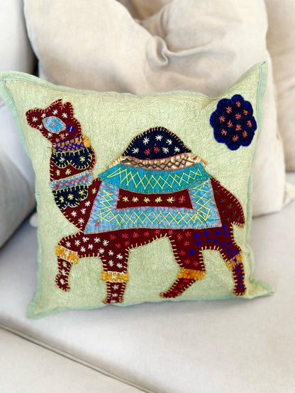 Set of Two Vintage Kantha Cushion Covers, Indian Bohemian Kantha Cushion, Handmade Antique Kantha Throw Pillow, Boho Cushion