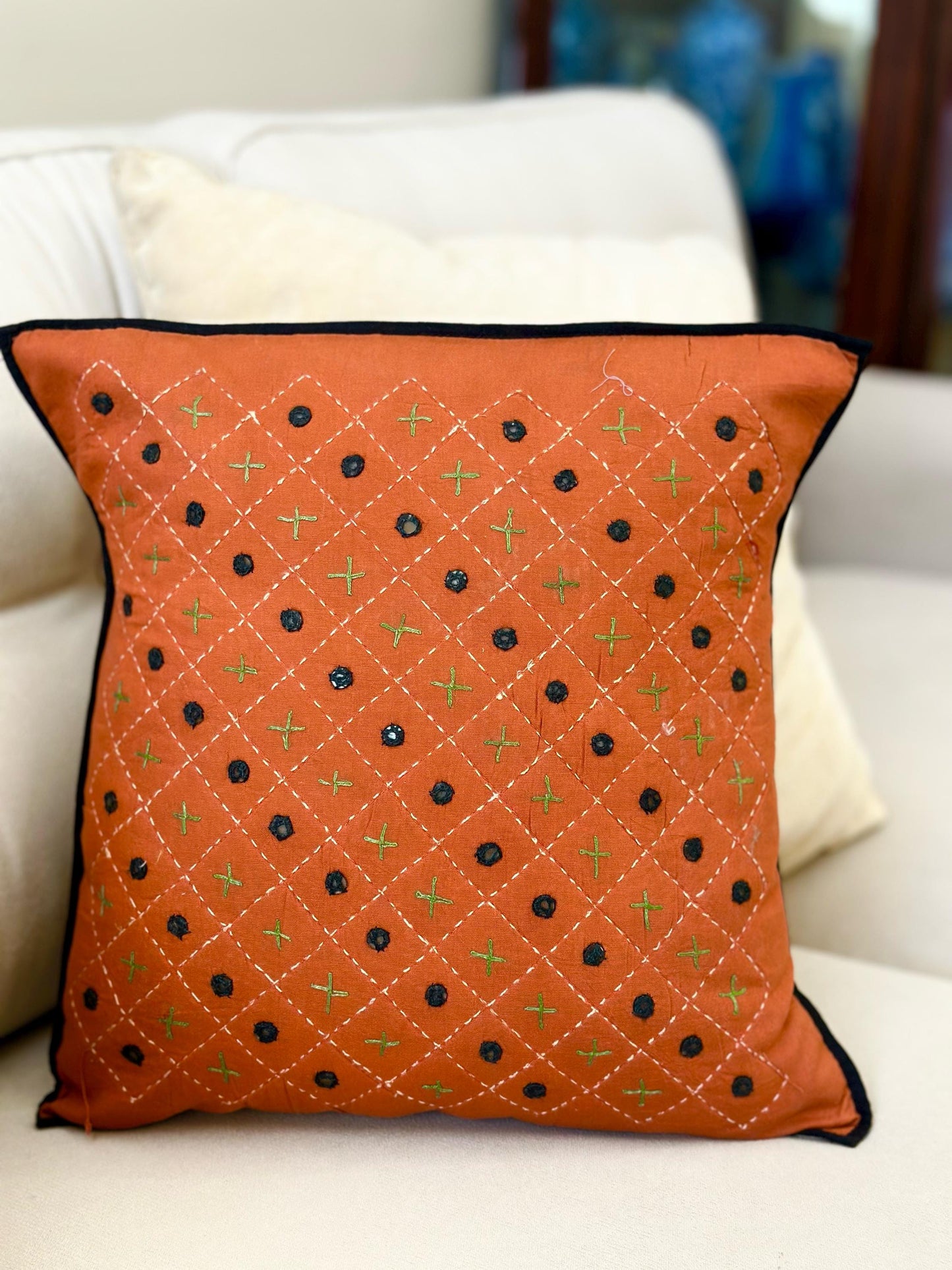 Set of Two Kantha Elephant Cushion Cover, Indian Boho Throw Pillow, Hand Embroidered Cushion Covers, Decorative Pillow Cases