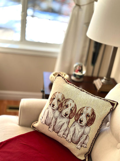 Jacquard Woven Dog Cushion Cover, Decorative Throw Pillow, Rustic Animal Home Decor, Dog Lover Gift, Three Dogs Sofa Cushion, Pet Decor