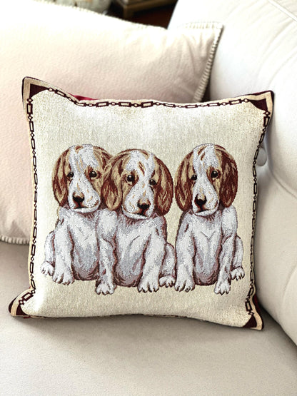 Jacquard Woven Dog Cushion Cover, Decorative Throw Pillow, Rustic Animal Home Decor, Dog Lover Gift, Three Dogs Sofa Cushion, Pet Decor