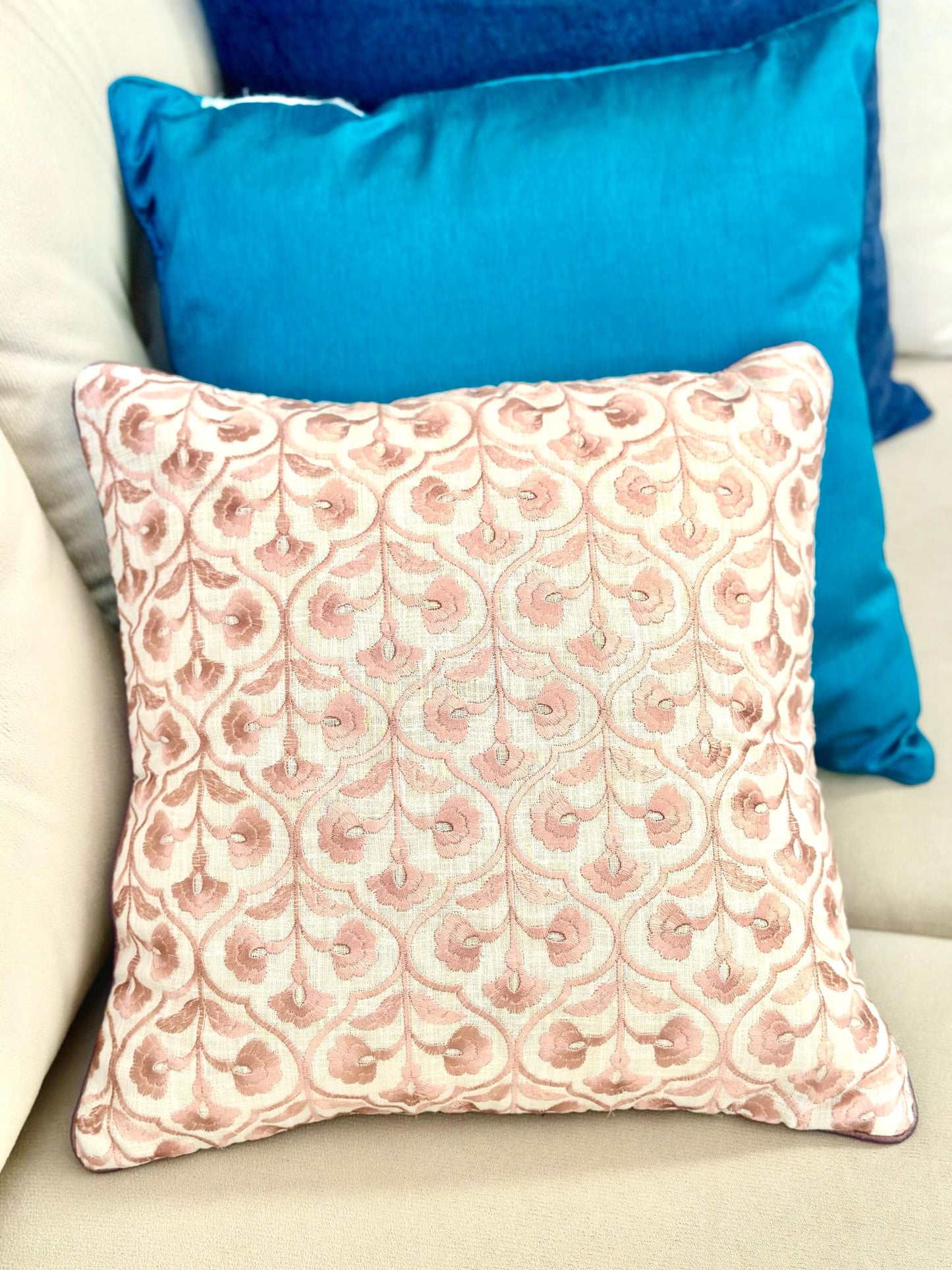 Handcrafted Blue Embroidered Cushion Covers, Spring Home Decor, Modern Minimalist Pillow Case, Decorative Throw Pillow, Living Room Pillow