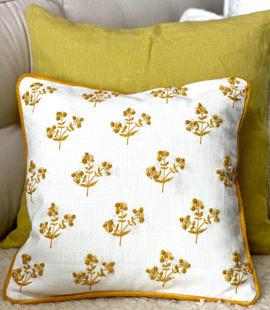 Yellow Cushion Cover 16 x 16, Spring Floral Pillow Case,  Yellow Mustard Sofa Throw pillows, Couch Cushion Cover, Large Farmhouse Cushions