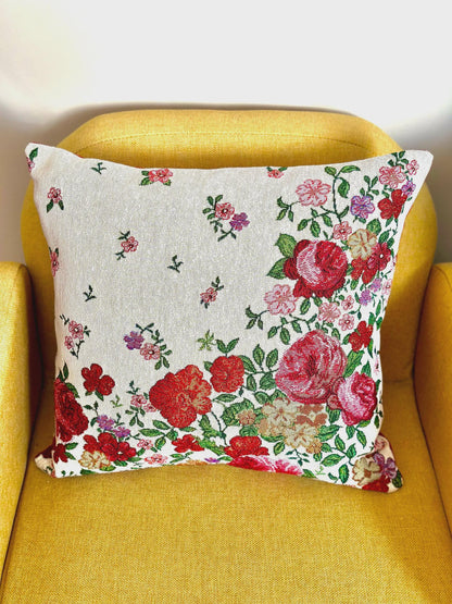 Needlepoint vintage rose cushion cover, floral tapestry pillow case, country cottage style flower cushions, housewarming gift